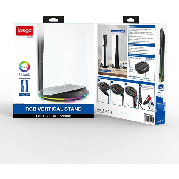 iPega P5S035SAH vertikální stojan s USB-A a RGB pro PS5 Slim/PS5 Pro černý - Stojánky - Obrázek e8edf3727fd243ae9394e85ca6238436