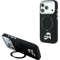 Karl Lagerfeld PU Grained K&CH Heads Ring Stand Magsafe kryt iPhone 18 Pro černý - Pouzdra