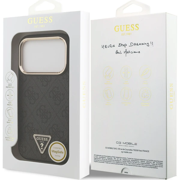 Guess PU Leather 4G Strass Triangle Logo Gold Frame MagSafe kryt iPhone 18 Pro černý - Pouzdra - Obrázek eaa7cd358a50497e9cc584d9d3e403d2
