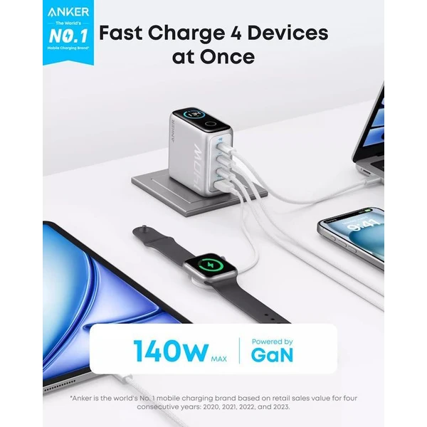 Anker 140W nabíječka, 3x USB-C, 1x USB-A stříbrná - Nabíječky - Obrázek ead82fe88f4443b6a1b727ed8a8ebde2