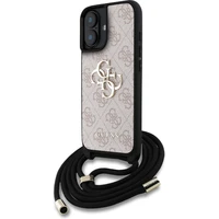 Guess PU 4G Metal Logo Crossbody popruh kryt iPhone 16 růžový - Pouzdra