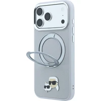 Karl Lagerfeld PU Grained K&CH Heads Ring Stand Magsafe kryt iPhone 18 Pro šedý - Pouzdra