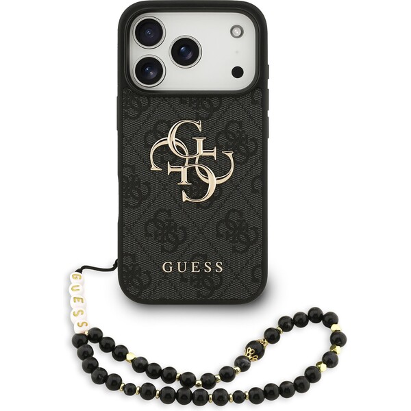 Guess PU 4G Metal Logo Strap kryt iPhone 17 Pro černý