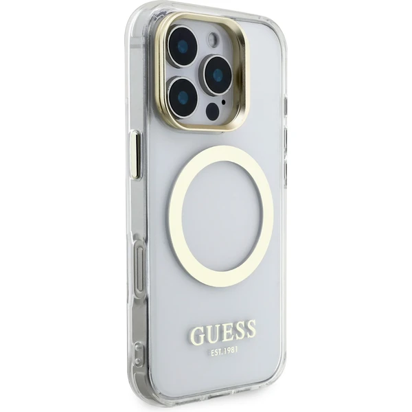Guess IML Gold Outline Stand Camera Frame MagSafe kryt iPhone 16 Pro Max čirý - Pouzdra - Obrázek ecc15857d957464080e4ee32bdd5555f