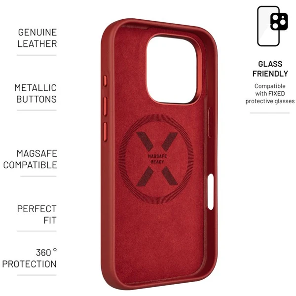 FIXED MagLeather kožený kryt s MagSafe Apple iPhone 16 Pro červený - Pouzdra - Obrázek ed97480eaf78461abdde7d1ceef7a550