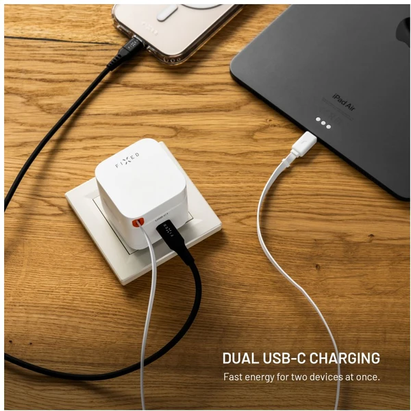 FIXED GaN nabíječka s 2xUSB-C, PD 3.0, se samonavíjecím kabelem, 65W, bílá - Nabíječky - Obrázek edffb744af3b47c4a1bb5f4cb25e342f