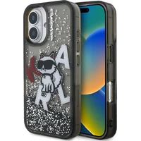 Karl Lagerfeld Liquid Glitter Scattered Choupette kryt iPhone 16 černý - Pouzdra