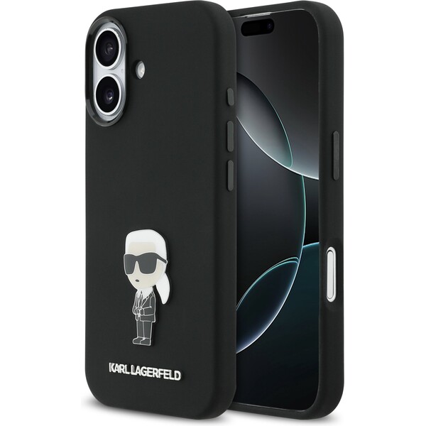 Karl Lagerfeld Liquid Silicone Metal Ikonik kryt iPhone 17 černý