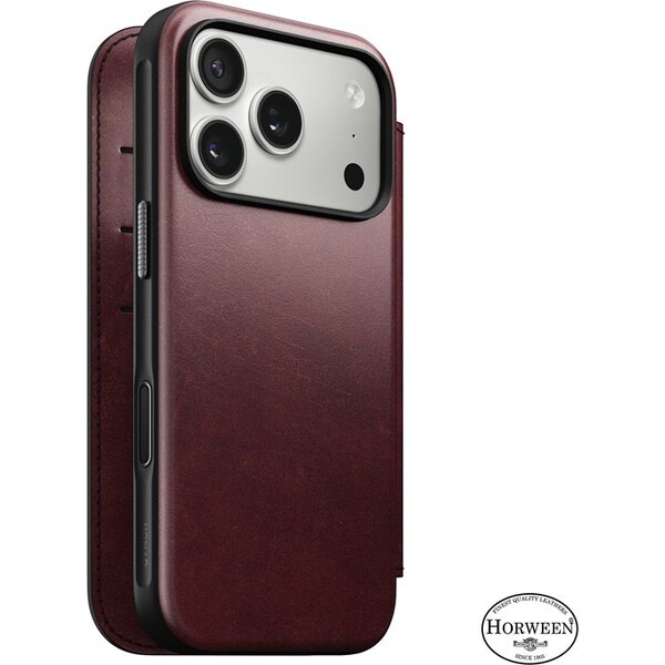 Nomad Modern Leather Folio MagSafe kožené pouzdro iPhone 17 Pro Burgundy