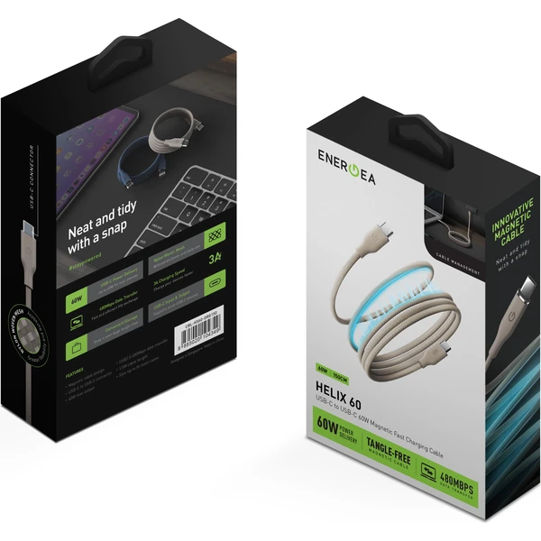 ENERGEA Helix 60W USB-C magnetický kabel (480Mbps), 1,5 m, přírodní titan - Kabely a redukce - Obrázek f0466ef58c134691bb2519e7e6352714