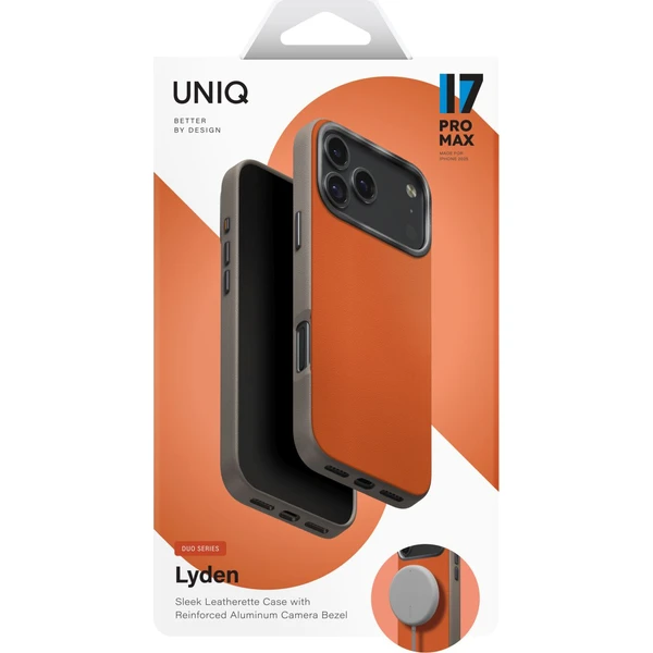 UNIQ Lyden DS Premium Leatherette MagClick MagSafe kryt iPhone 17 Pro Max Flame Orange - Pouzdra - Obrázek f1a06d352e3849c69e403ac7e34a9f16
