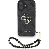Guess PU 4G Metal Logo Strap kryt iPhone 16 černý - Pouzdra