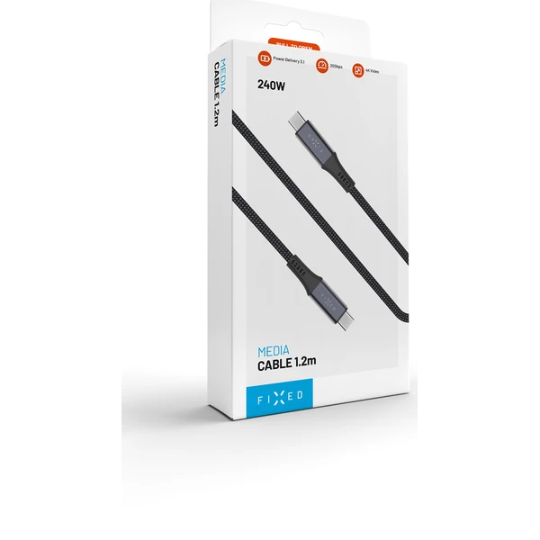 FIXED Media Cable opletený kabel USB-C/USB-C, PD 3.1, USB4 Gen3 40Gbps, 8K(60Hz), 240W, 2m, černý - Kabely a redukce - Obrázek f3c2fa9132134616bf4eab259e04ad09