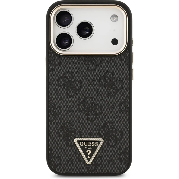 Guess PU Leather 4G Triangle Logo Gold Frame MagSafe kryt iPhone 17 Pro černý - Pouzdra - Obrázek f418ae596816460e87dda05b8fe8b426