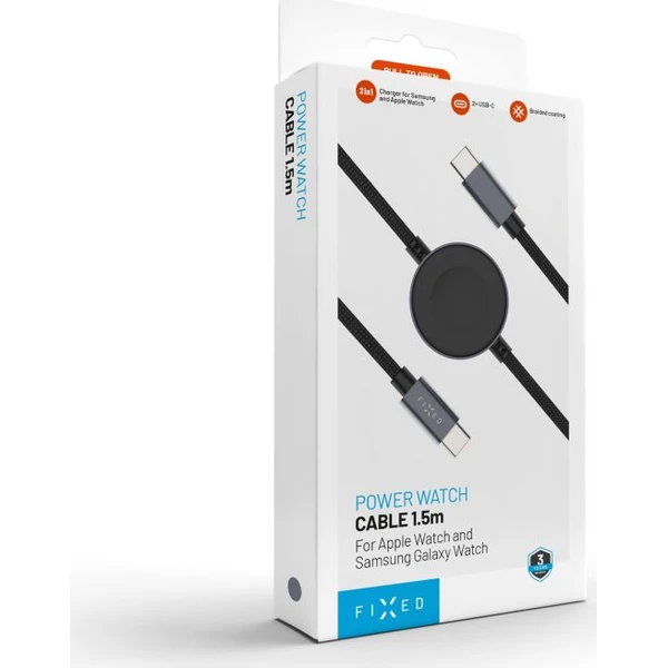 FIXED Power Watch Cable USB-C/USB-C a Apple/Samsung Watch nabíječkou, 1.5m, PD 60W šedý - Kabely a redukce - Obrázek f4de2aa985794f7683c2cb203b49547e