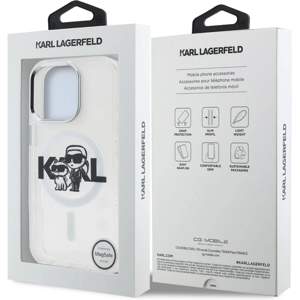 Karl Lagerfeld IML Glitter Karl and Choupette Sketch MagSafe kryt iPhone 15 Pro čirý - Pouzdra - Obrázek f52cd976dc1c45e483bc79a4b32042af