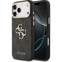 Guess PU Leather 4G Metal Logo Gold Frame MagSafe kryt iPhone 17 Pro Max černý - Pouzdra