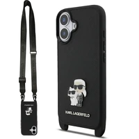 Karl Lagerfeld Saffiano Crossbody Popruh Metal Karl and Choupette kryt iPhone 17 černý - Pouzdra