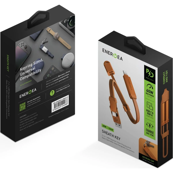 ENERGEA Sheath Key 2v1 USB-C/USB-A kabel, 480 Mb/s, 60W, 15 cm, orange - Kabely a redukce - Obrázek f6679af28c1442c59adf216fae7f4b50