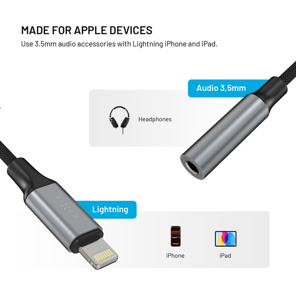 FIXED Link hliníková redukce Lightning na 3,5mm jack, vesmírně šedá - Kabely a redukce - Obrázek f70eb5fff8ae45828fcc7ec0a34cc9fb