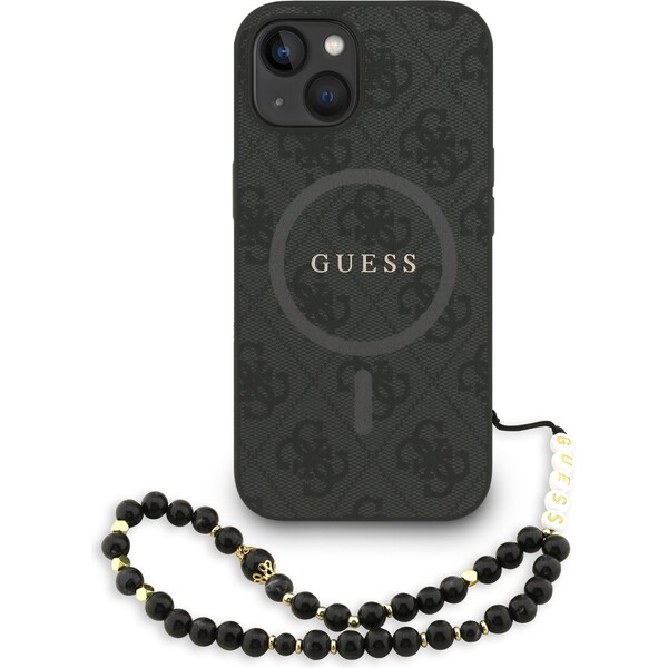 Guess PU Leather 4G Colored Ring Strap MagSafe kryt iPhone 15 černý