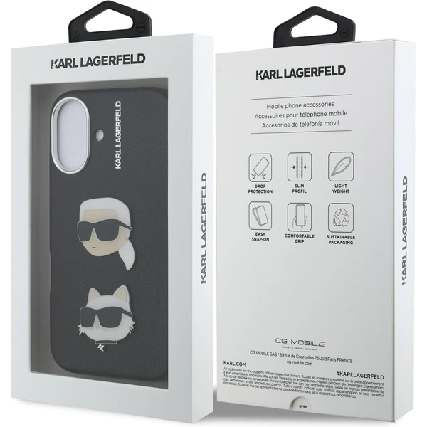 Karl Lagerfeld Grained PU K&CH Heads kryt iPhone 16 černý - Pouzdra - Obrázek f8648bfd936847d2a5881f17563c7a44