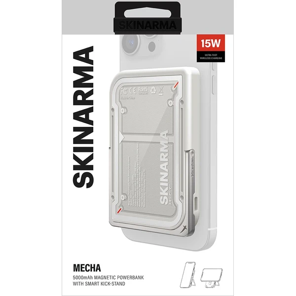 SKINARMA Nexus Mecha MagSafe powerbanka se stojánkem, USB-C, PD (5000 mah) světle šedá - Powerbanky - Obrázek f8dc94f0d20f487faff8d3c9dfa99234