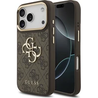 Guess PU Leather 4G Metal Logo Gold Frame kryt iPhone 18 Pro hnědý - Pouzdra