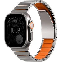 UNIQ Strova Flex titanový řemínek pro Apple Watch 49/46/45/44mm Titanium Silver/Volt Orange - Řemínky