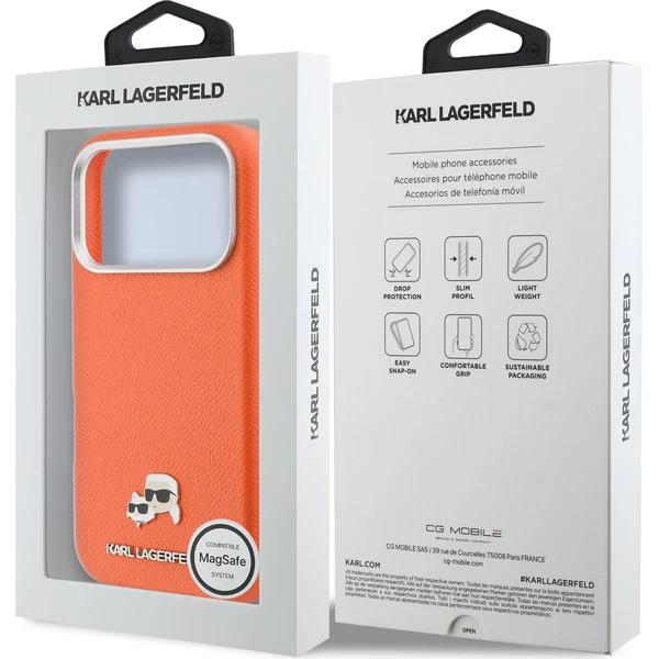 Karl Lagerfeld PU Karl and Choupette Heads Pins MagSafe kryt iPhone 17 Pro oranžový - Pouzdra - Obrázek f91af8c151b14a08b937318e5859b524