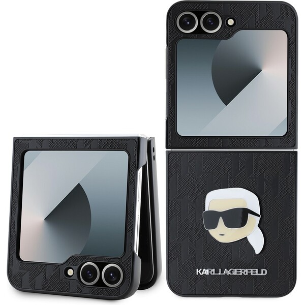 Karl Lagerfeld PU Saffiano Monogram Karl Head kryt Samsung Galaxy Z Flip 6 černý