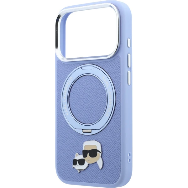 Karl Lagerfeld PU Grained K&CH Heads Ring Stand Magsafe kryt iPhone 18 Pro Max modrý - Pouzdra - Obrázek f931ce3f681c43808c36fbfb73cf08c0