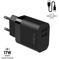 FIXED nabíječka s USB-A/USB-C kabelem, 1 m, 17W, černá - Nabíječky