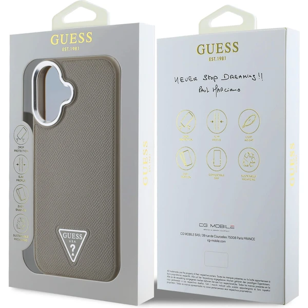 Guess PU Grained Triangle Logo kryt pro iPhone 16 hnědý - Pouzdra - Obrázek f9442d2b13ed4fc4a4b1811df3f8023a