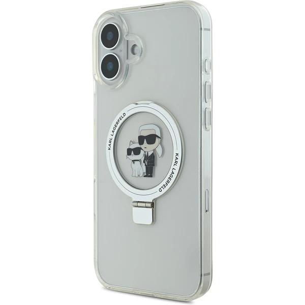 Karl Lagerfeld Ringstand Karl and Choupette MagSafe kryt pro iPhone 16 Plus bílý - Pouzdra - Obrázek f968635549c14340aee280f5576b9055