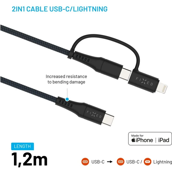 FIXED 2v1 napájecí kabel 60W 1,2m černý - Kabely a redukce - Obrázek f96e3f276ed64d518ae4e41af33a8417