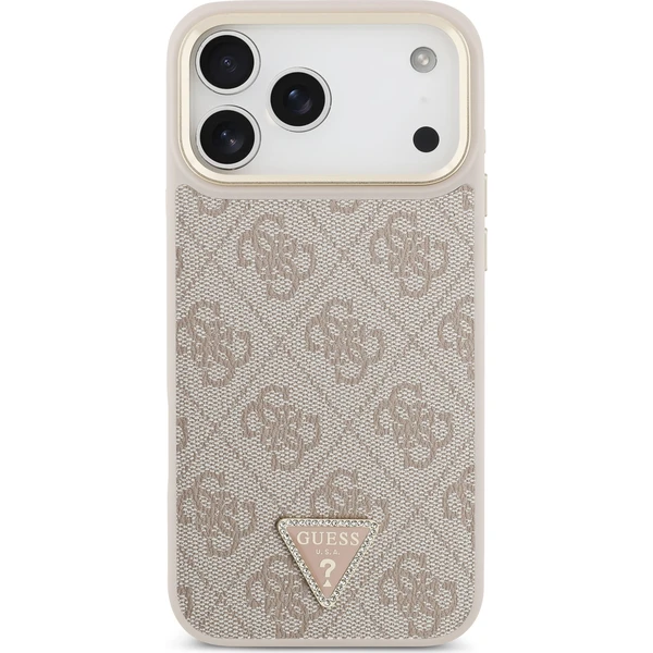 Guess PU Leather 4G Strass Triangle Logo Gold Frame MagSafe kryt iPhone 18 Pro Max růžový - Pouzdra - Obrázek f97629df9a2e4fa284b6e82804708818