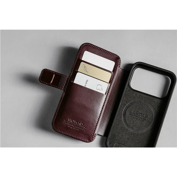 Nomad Modern Leather Folio (Horween) MagSafe kožené pouzdro iPhone 17 Pro Max Burgundy - Pouzdra - Obrázek f985fc1759db4c088b8c2ddb1442180f