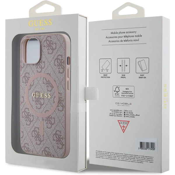 Guess PU Leather 4G Colored Ring MagSafe kryt iPhone 14 růžový - Pouzdra - Obrázek fa109f32a44b4cbbb7c59cc24a7141ac