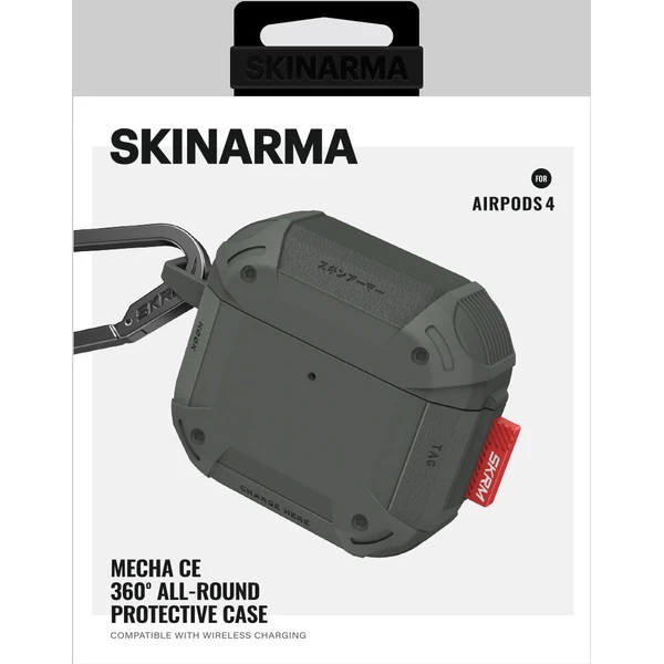 SKINARMA Mecha CE pouzdro pro AirPods 4 olivově zelené - Pouzdra - Obrázek fa4f1f547aae492198e640ee37942b9e