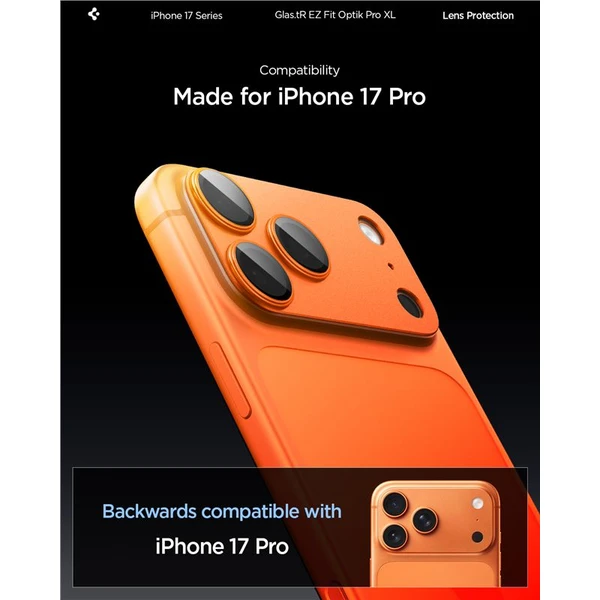 Spigen Glass tR EZ Fit Optik Pro XL sklo na fotoaparát iPhone 17 Pro oranžové - Ochranné folie a skla - Obrázek fa554f37ddf44256986f7004920b354d