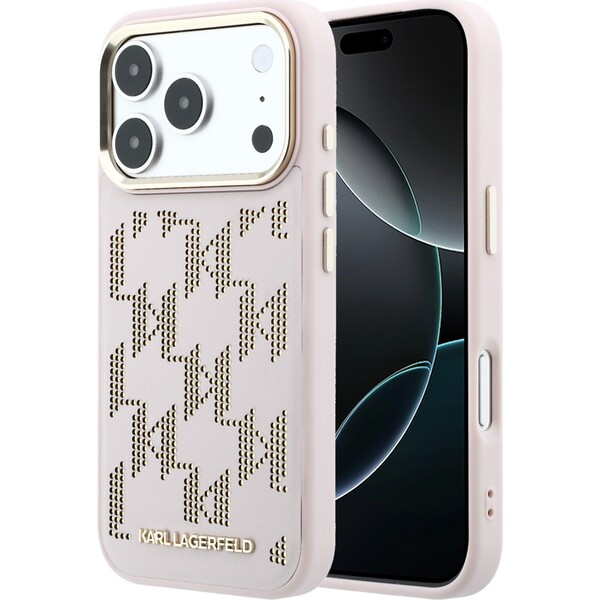 Karl Lagerfeld PU Perforated Monogram MagSafe kryt iPhone 17 Pro růžový