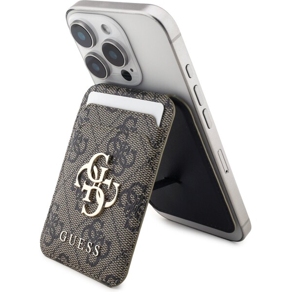Guess 4G Metal Logo MagSafe Cardslot peněženka se stojanem hnědá