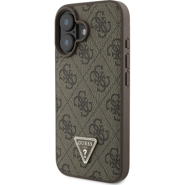 Guess PU 4G Strass Triangle Metal Logo kryt + Crossbody Popruh pro iPhone 16 hnědý - Pouzdra - Obrázek fb25da96b0734a8785997ff033edf5bc