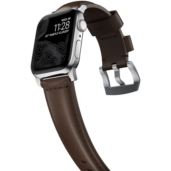 Nomad Traditional kožený řemínek Apple Watch Ultra (49mm) 8/7 (45mm)/6/SE/5/4 hnědý/stříbrné přezky - Řemínky - Obrázek fb73562119b248d8b24bf1b49b702ceb