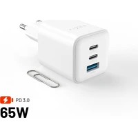 FIXED Mini GaN nabíječka s 2x USB-C/USB-A a podporou PD, 65W, bílá - Nabíječky