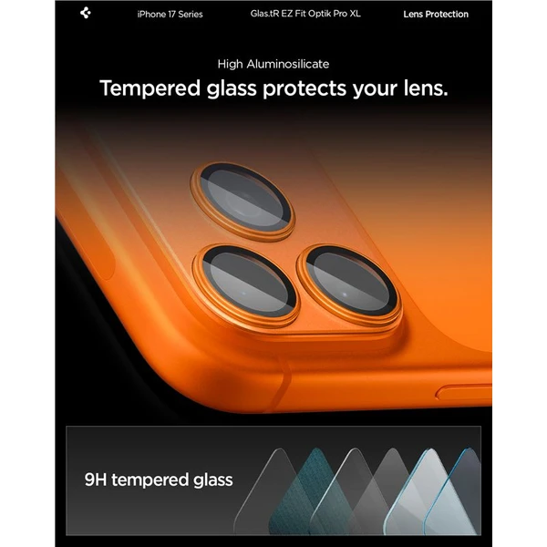 Spigen Glass tR EZ Fit Optik Pro XL sklo na fotoaparát iPhone 17 Pro Max oranžové - Ochranné folie a skla - Obrázek fc9974fa4819416ab8b31807f74e0397