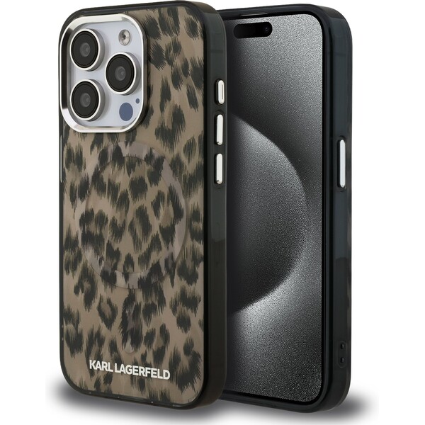 Karl Lagerfeld IML Leopard MagSafe kryt iPhone 15 Pro Max hnědý