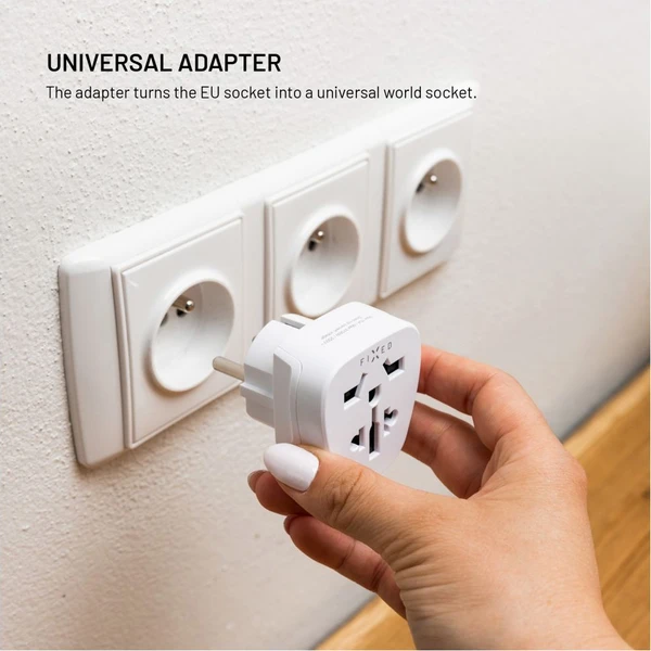 FIXED EU cestovní adaptér 2 pro zapojení UK, US, AUS zařízení do EU zásuvek, bílý - Zásuvky - Obrázek fdd6073434144a4c9b04cdc5621e5905
