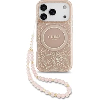 Guess IML Flowers Allover Strap MagSafe kryt iPhone 17 Pro růžový - Pouzdra
